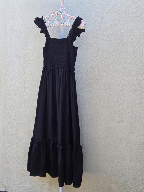LILLUSORY Dresses & Skirts - Smocked Black Ruffled Strap Maxi Dress